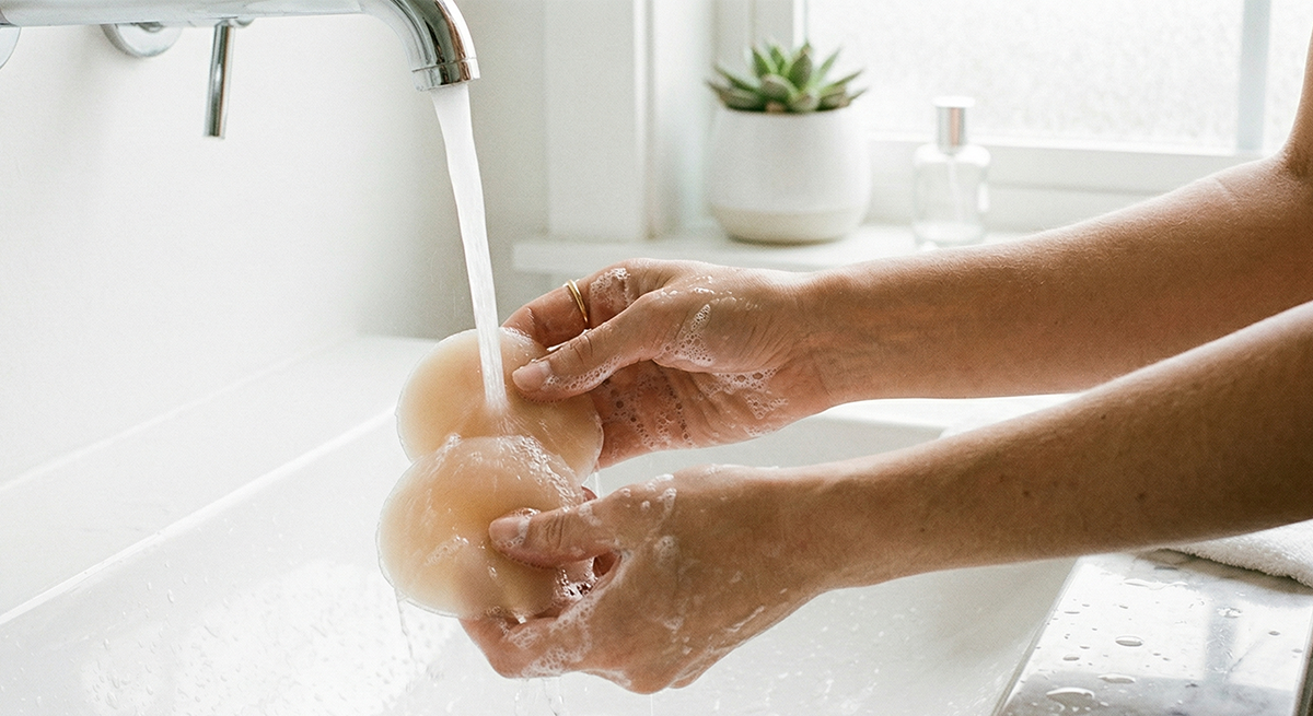 Washing reusable silicone nipple covers under running water