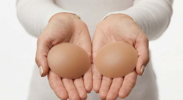 Woman holding a pair of silicone nipple covers before applying them